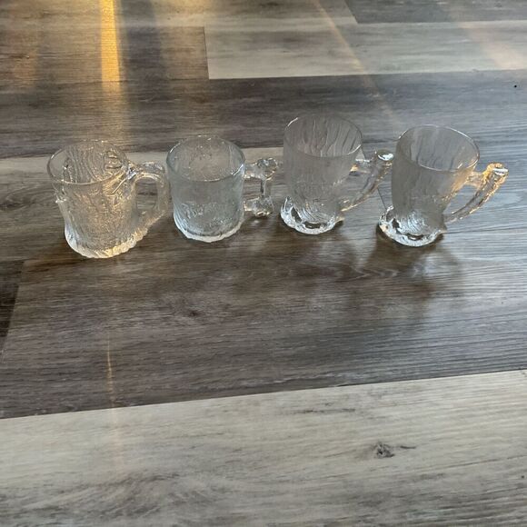 McDonald's Flintstones Mugs 1993 Frosted Glass Cups Set Of 4 Not Complete - Picture 1 of 12